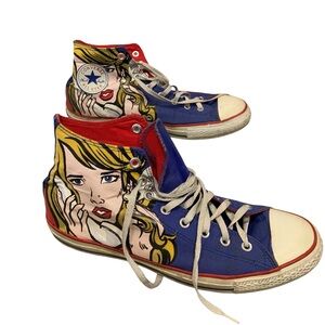 Converse High-Top Sneakers - Blue and Red with Graphic